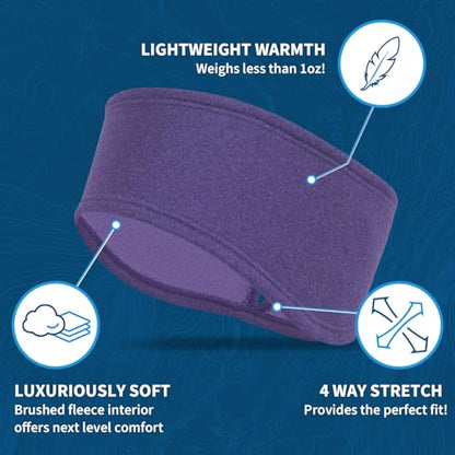 TrailHeads Womens Ponytail Headband - Moisture Wicking Hair Headband for Running, Winter, Workout - Athletic Headband Women - color: heather purple