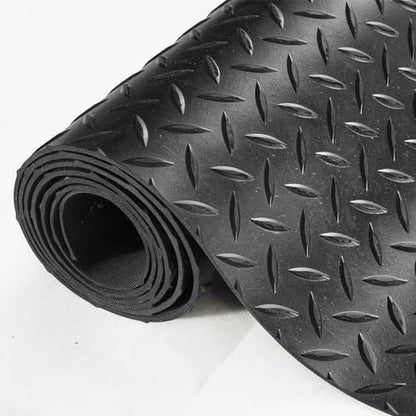 VEVOR Diamond-Plate Rubber Flooring Roll, 3 mm x 4 ft x 10 ft Garage Floor Mat, SBR, Easy to Clean, Diamond Plate Rubber Mat for Under Cars, Garage Industry Gym, Black - size: 4 ft x 10 ft