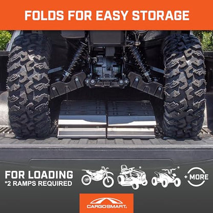 CargoSmart LED Hybrid S-Curve Centerfold Loading Ramp, 1 Pack — 1,500lb Per Pair Capacity, 12” W x 90” L — Aluminum Ramp with Built-in LED Lights, Load/Unload Lawn Equipment, Motorcycles, ATVs & More - style: 1 Folding S-Curve Ramp & LED Lights