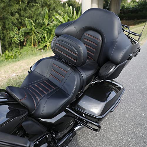 HR3 Wrap Around Backrest Pad for King Trunk Chopped Trunk Compatible with 2014-later Harley Touring Road King Road Glide Street Glide Electra Glide (Orange Stitches) - color: Orange Stitches