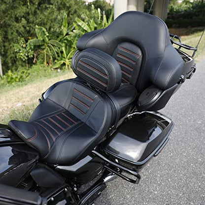 HR3 Wrap Around Backrest Pad for King Trunk Chopped Trunk Compatible with 2014-later Harley Touring Road King Road Glide Street Glide Electra Glide (Orange Stitches) - color: Orange Stitches