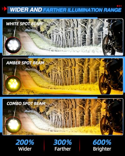 BraveWAY 4.5 Inch Motorcycle Auxiliary Lights 140W 16500LM LED Fog Lights Strobe Flash Mode White/Amber Combo Beam LED Spot Light with Mount Brackets for Motorcycle Car Truck UTV Off-Road ATV Boat - size: 4.5INCH-7-D
