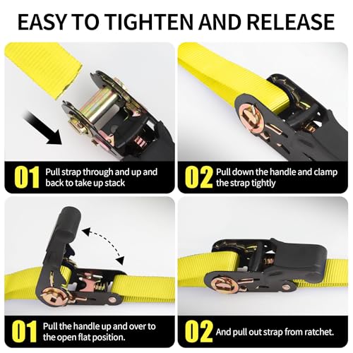 Cartman Ratchet Tie Down, 8Pk 15Ft, 500Lbs Load Cap/ 1500Lbs Break Strength, Cargo Straps for Moving Appliances, Lawn Equipment, Motorcycle in a Truck, with Carry Bag - style: 8PK Yellow