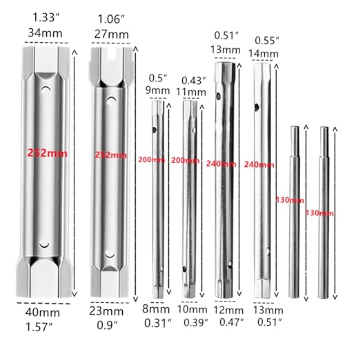 10Pcs shower valve double headed socket wrench, spark plug faucet nut disassembly kit, used for disassembling water pipes, bathtubs, and shower valve hex wrenches, with handle and accessories