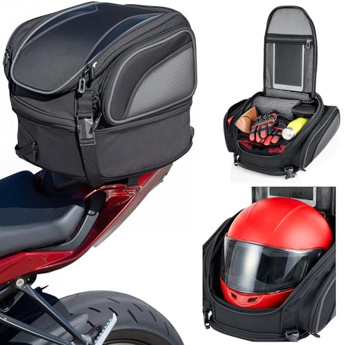 Nomad Motorcycle Tail Bag 18-22L – Expandable Waterproof Rear Seat Bag, Sissy Bar Luggage, Helmet Fits, Touring Motorcycle Bag, Cruiser, Sportster, Softail, Dyna, Dual Sport