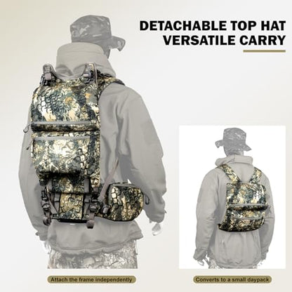 MOXULE Pro 5000 Camo Frame Backpack - Meat Hauler Pack with Rain Cover for Outdoor - color: Camo 80l