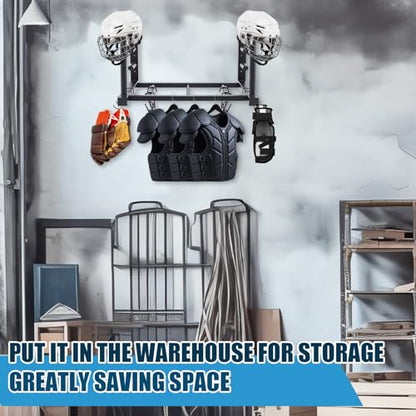 18.1 x 14.2 x 11.2 Inches Hockey Gear Drying Rack Wall Mount Ice Hockey Stick Holder with 4 Hooks and 4 Clips Metal Equipment Dryer Display Storage Organizer for Lacrosse