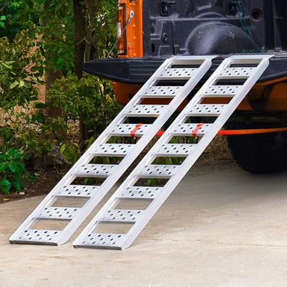 VEVOR Aluminum Ramps, 1250lbs, Straight Ramp with Treads and Load Straps, Portable Loading Ramp for Motorcycles, ATVs, Trucks, Lawn Mower, Dirt Bike, Garden Tractor, 78" L x 12" W, 2Pcs - size: 1250lbs