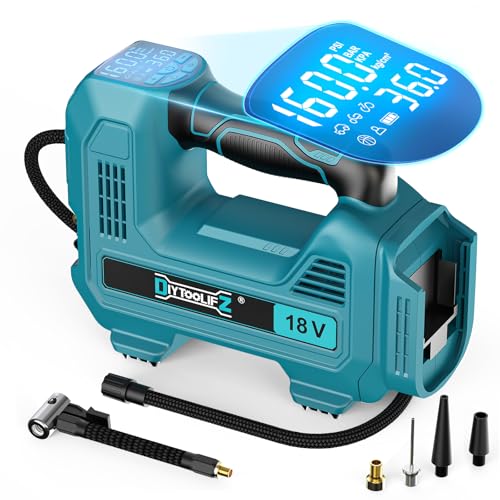 DIYtoolifz 160PSI Cordless Tire Inflator Compatible with Makita 18V Air Compressor, Portable Air Pump Automatic Shut Off, LED Light, Digital Pressure Gauge for Cars Motorcycles Bike Ball (Tool Only) - color: Blue-compatible With Makita, size: 160 PSI