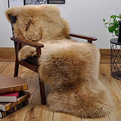 HUAHOO Premium Genuine Sheepskin Rug Brown Real Australia Sheepskin Natural Luxury Fluffy Lambskin Fur Area Rug Seat Covers for Kids Bedroom Sofa Chair Cover Pets Dogs Mat Quarto Pelt/4' x 6' Mocha - color: Mocha, size: Quarto Pelt/4 ft x 6 ft