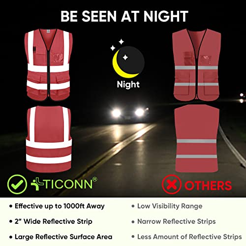 TICONN Reflective Safety Vest High Visibility Class II Mesh Vest for Women & Men Meets ANSI Standards - color: Pink, size: Small