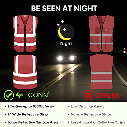TICONN Reflective Safety Vest High Visibility Class II Mesh Vest for Women & Men Meets ANSI Standards - color: Pink, size: X-Large