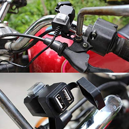 Motorbike Phone Mount, USB Port for Motorcycles, 12V Dual USB Port Motorcycle Charger Handlebar Charger 5V 1A / 2.1A Adapter Phone Power Outlet