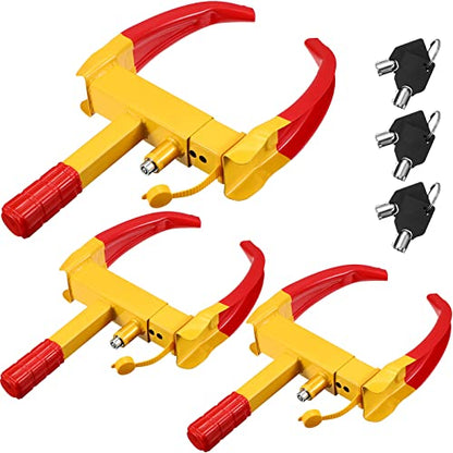 3 Pcs Wheel Lock for Cars, Heavy Duty Trailer Wheel Lock Universal Security Anti Theft Tire Clamp for Vehicles Boot Camper SUV ATV Boat Motorcycle Deterrent(Yellow, Red) - color: Yellow, Red