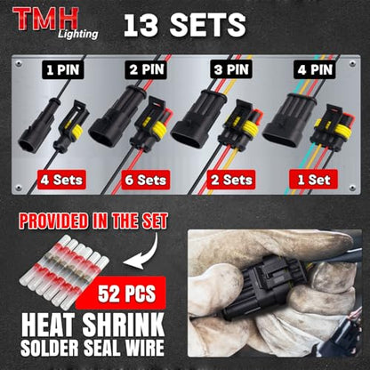 TMH 1/2/3/4 Pin Wire Connector 22 AWG Waterproof Electrical Male and Female, 10 cm. Wire Connectors 1-4 Way with Heat Shrink Tubing for Car Truck Boat Wire Connection (26PCS) - size: 1/2/3/4 Pin - 26PCS