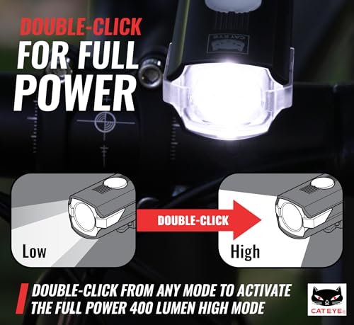 CATEYE AMPP USB Rechargeable Bike Light – High Visibility Super Bright OptiCube™ Headlight for Commuters, Road Cyclists & Mountain Bikers, Day & Night Riding Modes, IPX4 Waterproof, Tough & Durable - style: Ampp400s