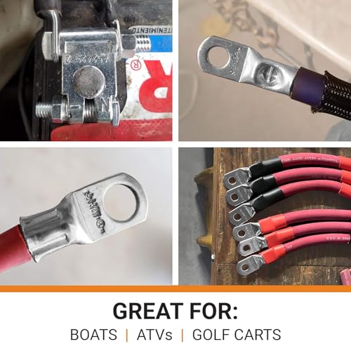 SELTERM 10pcs 1/0 AWG-1/2" Stud Tinned Copper Wire Lugs, Heavy Duty Battery Cable Ends,0 Gauge Ring Terminals, UL Battery Lugs Marine Grade Copper Eyelets Electrical Battery Terminal Connectors - color: Tinned Copper Lugs, size: 1/0 Awg - 1/2" (M12) Ring