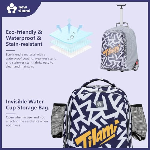 NEW TILAMI 20" Rolling Backpack for Teens Adults, Climbing Stairs Waterproof Backpack with Wheels for School Business Trave Camping with Laptop Compartment, Fit 17 Inch Laptop, Blue - White Doodle - color: Blue - White Doodle