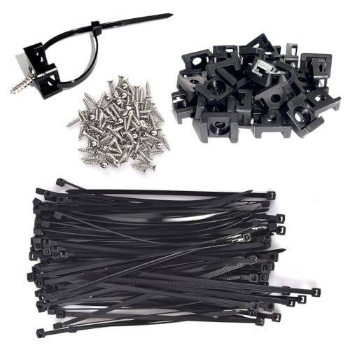 Cable Zip Tie Mounts Kit - 55 Set Wire Cable Clips Organizer Holders with 6" Cable Ties, Saddle Type Mounts Base and Tapping Screw, Black - color: Black, size: 0.9INCH