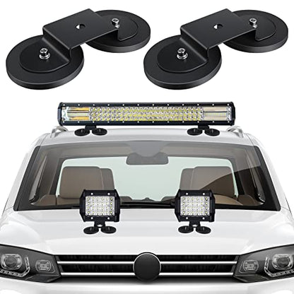 Shimeyao 4 Pcs Magnetic Light Bar Mounts Universal Magnet Mount Holder with Rubber Pad for Off Road SUV Truck Lamp Roof Bar Fog Light