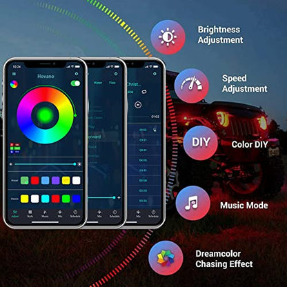 Hovano RGB LED Rock Lights, 20 Pods Waterproof Magic-RGB Multicolor Chasing Neon Underglow Music Lighting Kit with APP/RF Control for Jeep Off Road Truck Car ATV SUV RZR - size: 20 Pods Rock Lights