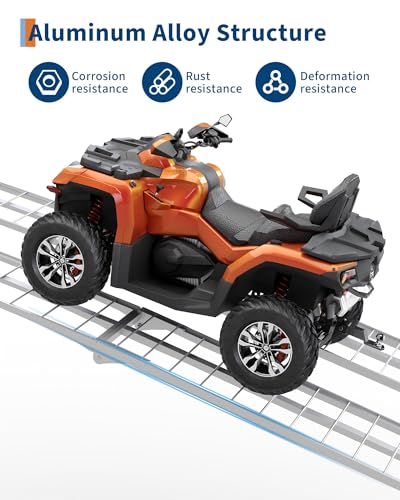 OUTLANE 2 Pack Loading Ramps, 1500 LBS Capacity Heavy Duty Aluminum Foldable Truck Ramps, with Non-Slip Surface & Adjustable Safety Straps for Secure Transport, for Motorcycles, ATV/UTV, Lawn Mowers