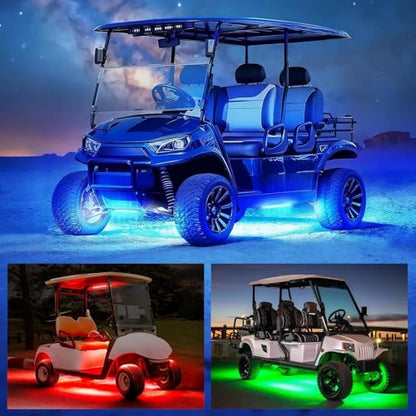 4PCS Golf Cart Underglow LED Light Strip Kit,12-80V,IP65 Waterproof Neon Accent Lighting Kits, Golf Cart Canopy Lights,Glow Neon Underbody Lighting with APP and Remote Control