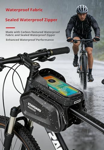 Waterproof Hard Shell Bike Frame Bag, Touch Screen MTB Front Tube Bag Cycling Phone Storage Pouch,Gift for Dad/Men