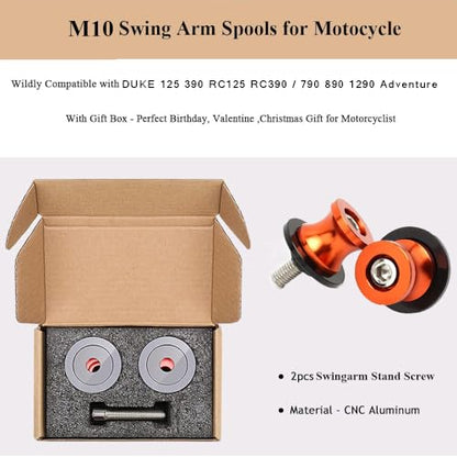 Universal DUKE Spools M10 *1.25 + M10*1.5-2pcs 10mm Swing arm Sliders Spools for Duke 125 200 390 RC125 RC390 FZR 1000/600R/400 Z750 ER-6F ER-6N Versys 1000 (Orange) - color: Aluminum orange