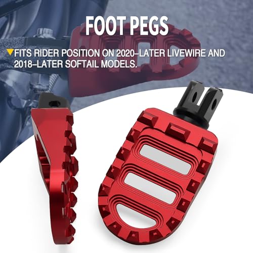 Motorcycle Foot Pegs MX Front Pegs Footrest Fit for Harley 2018-later Softail Low Rider S Breakout FXLRS Fat Bob 114 Street Bob FXBB Fat Boy Sport Glide FLSB (Red) - color: Red