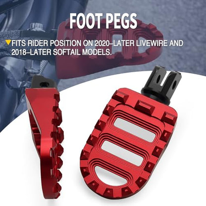 Motorcycle Foot Pegs MX Front Pegs Footrest Fit for Harley 2018-later Softail Low Rider S Breakout FXLRS Fat Bob 114 Street Bob FXBB Fat Boy Sport Glide FLSB (Red) - color: Red