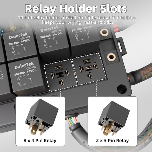 DaierTek Relay Box 12V 10 Way Relay Block and 10 Way ATC/ATO Blade Fuse Panel Pre-Wired Dustproof Fuse Relay Box for Automotive Car Marine Boat - color: Pre-Wired 10 Relay Box