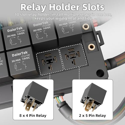 DaierTek Relay Box 12V 10 Way Relay Block and 10 Way ATC/ATO Blade Fuse Panel Pre-Wired Dustproof Fuse Relay Box for Automotive Car Marine Boat - color: Pre-Wired 10 Relay Box