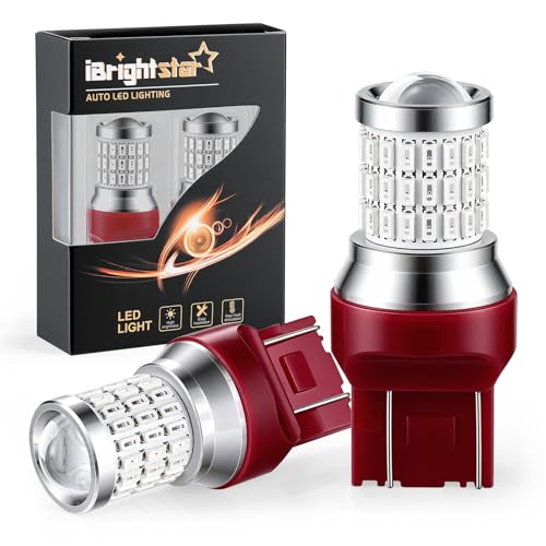 iBrightstar 9-30V Flashing Strobe Blinking Brake Lights 7440 7443 T20 LED Bulbs with Projector Replacement for Tail Brake Stop Lights, Brilliant Red - color: Red, size: 7443