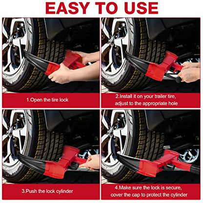 3 Pcs Wheel Lock for Cars, Heavy Duty Trailer Wheel Lock Universal Security Anti Theft Tire Clamp for Vehicles Boot Camper SUV ATV Boat Motorcycle Deterrent(Red, Black) - color: Red, Black