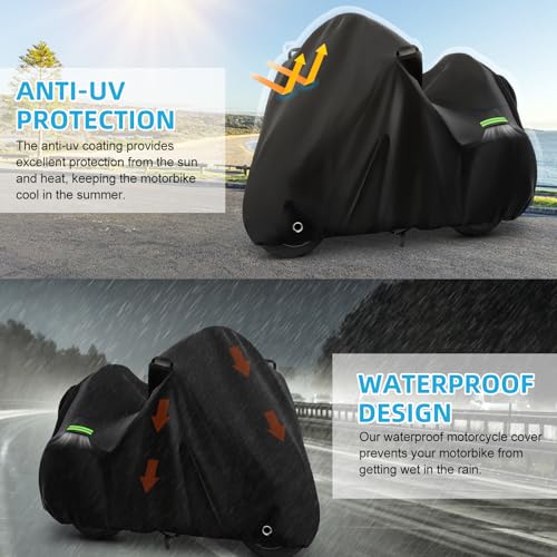 Motorcycle Cover for Touring Road Glide/Ultra Limited/Gold Wing Tour/Indian Pursuit, 210T Waterproof Sun UV Rain Outdoor Protection Motorbike Cover with Lock Hole & Soft Cotton Lining - size: Touring Limited