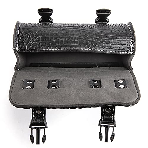 Universal Motorcycle Handlebar Bag Quick Release Crocodile PU Leather Waterproof Tool Bag with 2 Fixing Straps - color: Black 3