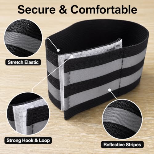 2 PCS Ultra-Reflective Arm Bands Leg Straps for Cycling Adjustable Elastic Safety Wristband for Running Jogging Motorcycle Night Visibility Gear Unisex Black