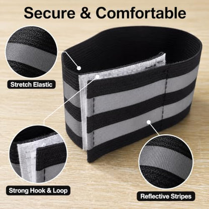 2 PCS Ultra-Reflective Arm Bands Leg Straps for Cycling Adjustable Elastic Safety Wristband for Running Jogging Motorcycle Night Visibility Gear Unisex Black