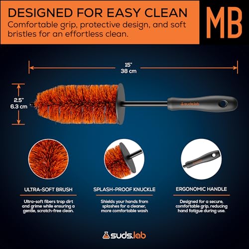 Sudslab Mini Wheel Cleaning Brush – Durable Multipurpose Rim Brush for Cars, Trucks, Motorcycles, Bicycles, Boats, Rims, Exhaust Tips, – Mini Design, Dense Bristles, All Surface Cleaner - size: Mini