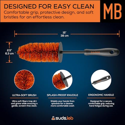 Sudslab Mini Wheel Cleaning Brush – Durable Multipurpose Rim Brush for Cars, Trucks, Motorcycles, Bicycles, Boats, Rims, Exhaust Tips, – Mini Design, Dense Bristles, All Surface Cleaner - size: Mini