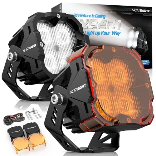 NOVSIGHT LED Pods Lights Spot Light - 3 Inch Offroad Light 80W Ultra Bright Waterproof LED Pods with Covers, Off Road Spot Lights Work Light for Truck Wrangler Jeep Pickup Ram SUV ATV Boat - color: 3 Inch White/Amber Spot Beam