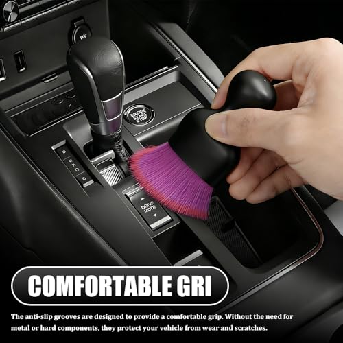 Car Detailing Brushes, Car Cleaning Brush, Auto Interior Soft Bristles Curved Cleaning Brush, Auto Detailing Dusting Tool Universal for Dashboard Air Conditioner Vent Computer (Black Purple) - color: Black Purple