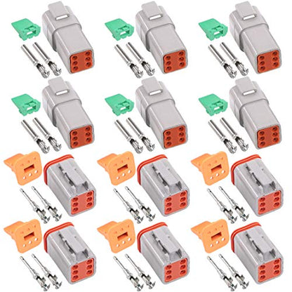Glarks 78Pcs 6 Pin Way Sealed Gray Male and Female Auto Waterproof Electrical Wire Connector Plug 22-16AWG Connector for Motorcycle, Scooter, Car, Truck, Boats - size: 6 Pin