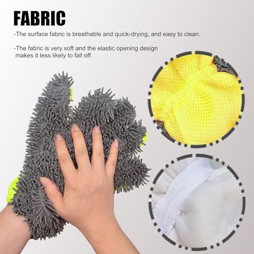 Car Wash Mitt Microfiber Scratch Free,Premium Chenille Ultra-Soft Car Wash Gloves,Thickened Inside Coated Swirl-Free Finish 5-Finger Design Detailing for Cleaning Car Wash Brush,2-Pack Yellow - color: Car Wash Mitt Yellow 2p