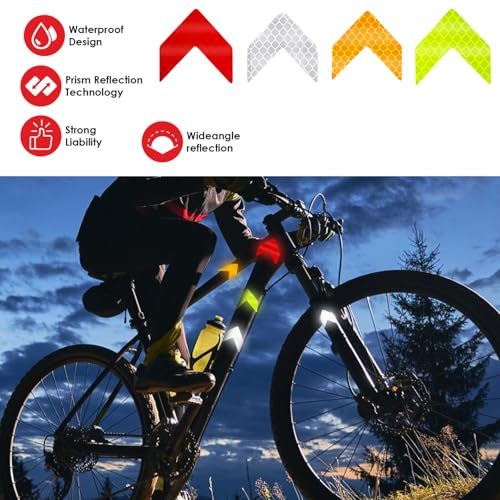 Ymapinc 48PCS Reflective Stickers - High-Visibility Arrow Safety Stickers for Helmet, Mailbox, Bike, Car - Waterproof PVC Warning Decals in 4 Colors