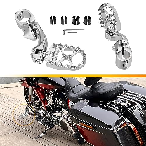 Motorcycle Highway Foot Pegs, FootPeg Pedals, 1.25 inch Highway Bar Footpegs Fit for Harley Touring Honda Kawasaki Suzuki Yamaha (Large Silver) - size: Large Silver