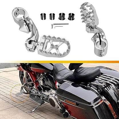 Motorcycle Highway Foot Pegs, FootPeg Pedals, 1.25 inch Highway Bar Footpegs Fit for Harley Touring Honda Kawasaki Suzuki Yamaha (Large Silver) - size: Large Silver