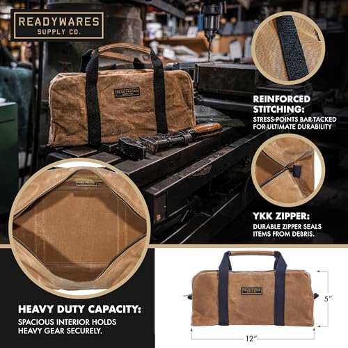 Readywares 12" Utility Bag | Small Heavy Duty Canvas Tool Bag for Men, Durable Waxed Canvas Utility Bag and Tool Pouch, Built Tough for Tradesmen, Mechanics, and Everyday Work
