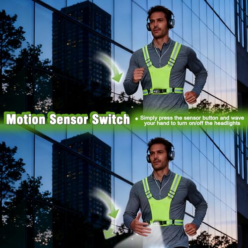 Gesture Sensing Running Light Reflective Vest with Pouch (Green) | ①45°Adjustable Angle②360°Reflective Strap③Multiple Lighting Mode④Waterproof IPX4⑤For Nighttime Walking Cycling Jogging Hiking - color: green